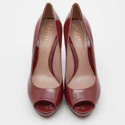 Gucci Red Patent Leather Peep Toe Platform Pumps Size 39