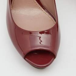 Gucci Red Patent Leather Peep Toe Platform Pumps Size 39