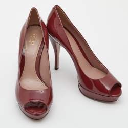 Gucci Red Patent Leather Peep Toe Platform Pumps Size 39