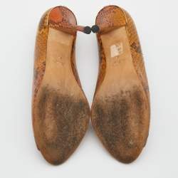 Pre Owned Gucci Two Tone Brown Python Peep Toe Platform Pumps Size 40