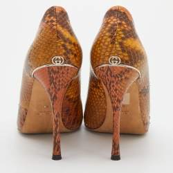 Pre Owned Gucci Two Tone Brown Python Peep Toe Platform Pumps Size 40