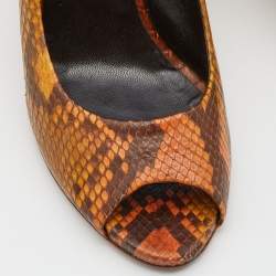 Pre Owned Gucci Two Tone Brown Python Peep Toe Platform Pumps Size 40