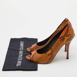 Pre Owned Gucci Two Tone Brown Python Peep Toe Platform Pumps Size 40