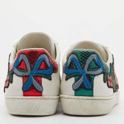 Gucci White Floral Embroidered Leather Ace Low Top Sneakers Size 37