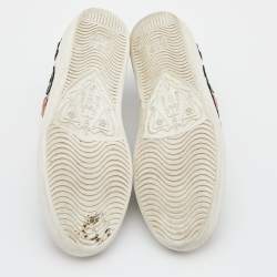 Gucci White Floral Embroidered Leather Ace Low Top Sneakers Size 37
