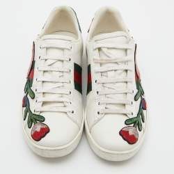 Gucci White Floral Embroidered Leather Ace Low Top Sneakers Size 37
