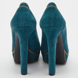 مملوكة مسبقًا حذاء كعب عالي غوتشي صوفيا سويدي أسود مقدمة مفتوحة نعل سميك مقاس 38