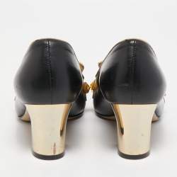 مملوكة مسبقًا Gucci Black Leather and GG Coated Canvas Malaga Kid Loafer Pumps Size 36
