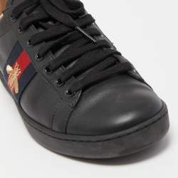 Gucci Black Leather Ace Web Low Top Sneakers Size 36