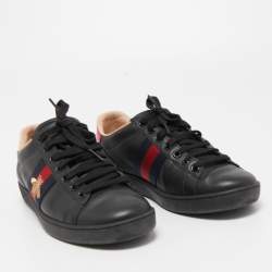 Gucci Black Leather Ace Web Low Top Sneakers Size 36