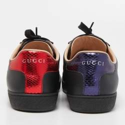 Gucci Black Leather Ace Web Low Top Sneakers Size 36