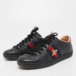 Gucci Black Leather Ace Web Low Top Sneakers Size 36