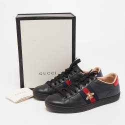 Gucci Black Leather Ace Web Low Top Sneakers Size 36