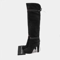 Pre Owned Gucci Black Suede and Leather Bow Over The Knee Boots Size 36.5