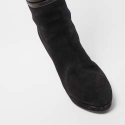 Pre Owned Gucci Black Suede and Leather Bow Over The Knee Boots Size 36.5