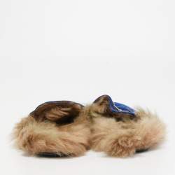 Pre Owned Gucci Blue Velvet and Fur Princetown Flat Mules Size 40
