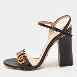 Gucci Black Leather GG Marmont Ankle Strap Sandals Size 36.5