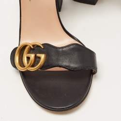 Gucci Black Leather GG Marmont Ankle Strap Sandals Size 36.5