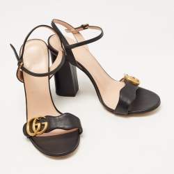 Gucci Black Leather GG Marmont Ankle Strap Sandals Size 36.5