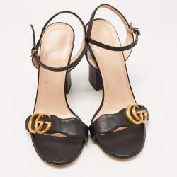 Gucci Black Leather GG Marmont Ankle Strap Sandals Size 36.5