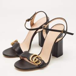 Gucci Black Leather GG Marmont Ankle Strap Sandals Size 36.5