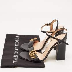 Gucci Black Leather GG Marmont Ankle Strap Sandals Size 36.5
