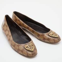 Gucci Beige/Brown GG Crystal Canvas Hysteria Ballet Flats Size 39