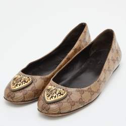 Gucci Beige/Brown GG Crystal Canvas Hysteria Ballet Flats Size 39