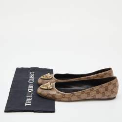 Gucci Beige/Brown GG Crystal Canvas Hysteria Ballet Flats Size 39