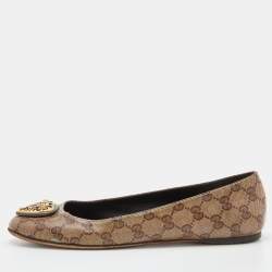 Gucci Beige/Brown GG Crystal Canvas Hysteria Ballet Flats Size 39
