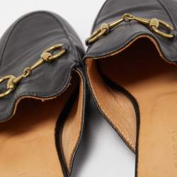 Pre Owned Gucci Black Leather Princetown Flat Mules Size 36.5