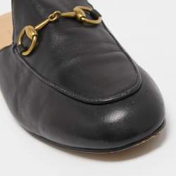 Pre Owned Gucci Black Leather Princetown Flat Mules Size 36.5