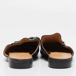 Pre Owned Gucci Black Leather Princetown Flat Mules Size 36.5