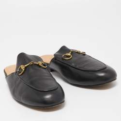 Pre Owned Gucci Black Leather Princetown Flat Mules Size 36.5