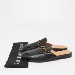 Pre Owned Gucci Black Leather Princetown Flat Mules Size 36.5