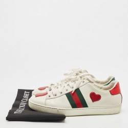Pre Owned Gucci White Leather Heart Ace Low Top Sneakers Size 37