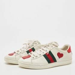 Pre Owned Gucci White Leather Heart Ace Low Top Sneakers Size 37