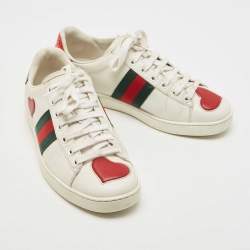 Pre Owned Gucci White Leather Heart Ace Low Top Sneakers Size 37