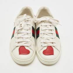 Pre Owned Gucci White Leather Heart Ace Low Top Sneakers Size 37