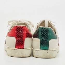 Pre Owned Gucci White Leather Heart Ace Low Top Sneakers Size 37