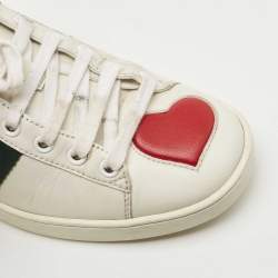 Pre Owned Gucci White Leather Heart Ace Low Top Sneakers Size 37