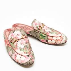 Gucci Multicolor GG Coated Canvas Princetown Horsebit Flat Mules Size 37.5