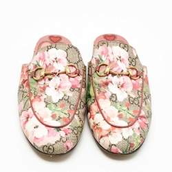 Gucci Multicolor GG Coated Canvas Princetown Horsebit Flat Mules Size 37.5