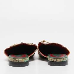 Pre Owned Gucci Tian Print GG Supreme Canvas Princetown Flat Mules Size 36.5