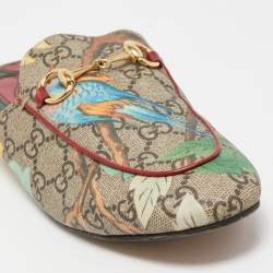 Pre Owned Gucci Tian Print GG Supreme Canvas Princetown Flat Mules Size 36.5