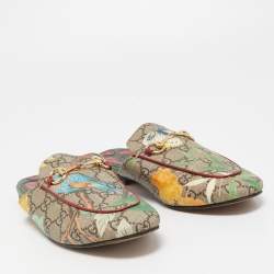 Pre Owned Gucci Tian Print GG Supreme Canvas Princetown Flat Mules Size 36.5