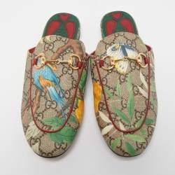 Pre Owned Gucci Tian Print GG Supreme Canvas Princetown Flat Mules Size 36.5