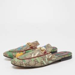 Pre Owned Gucci Tian Print GG Supreme Canvas Princetown Flat Mules Size 36.5