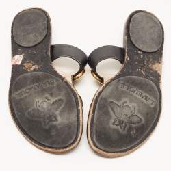 Pre Owned Gucci Black Leather GG Marmont Thong Flats Size 38