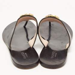Pre Owned Gucci Black Leather GG Marmont Thong Flats Size 38